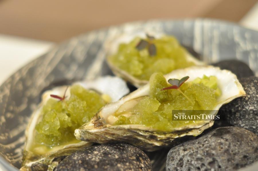  Freshly shucked Irish oysters served with cucumber granita.