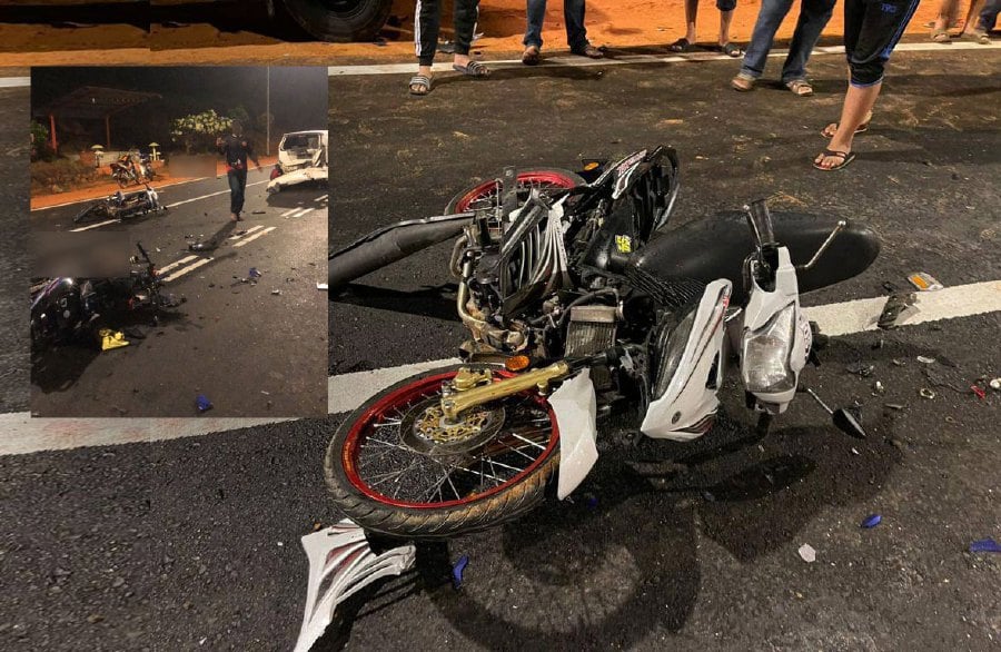 Last night at around 10.15 pm, an accident occurred at kilometre 59 on Jalan Kota Tinggi – Kluang near Felda Ulu Penggeli, killing a 16-year-old vocational college student and injuring his 18-year-old friend. - Pic credit social media