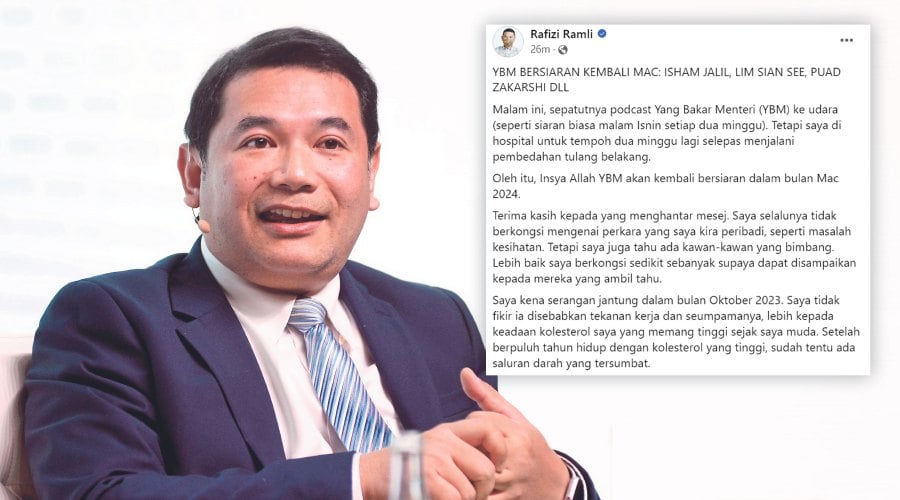 In a Facebook post, Rafizi said he suffered a slipped disc shortly at the same time he contracted COVID-19 in January.- Pic credit FB Rafizi Ramli