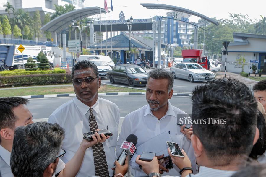 Bukit Gelugor MP Ramkarpal Singh and Jelutong MP, RSN Rayer speak to reporters outside Bukit Aman police headquarters in Kuala Lumpur. -NSTP/Aizuddin Saad.