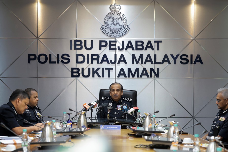Inspector-General of Police Tan Sri Razarudin Husain addresses the media on the upcoming state elections, at federal police headquarters in Bukit Aman. - BERNAMA PIC