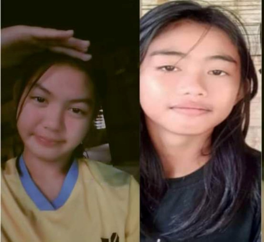 Roxanne Abbygail Richard, 13 (Left) and Christivy Holyen Hamdy,13 (Right), along with another teenage girl, Valensia Mail, 15, have been reported missing after leaving their homes last Friday morning to attend martial arts training at SMK Ulu Sugut in Ranau, Sabah. — PIC COURTESY OF POLICE