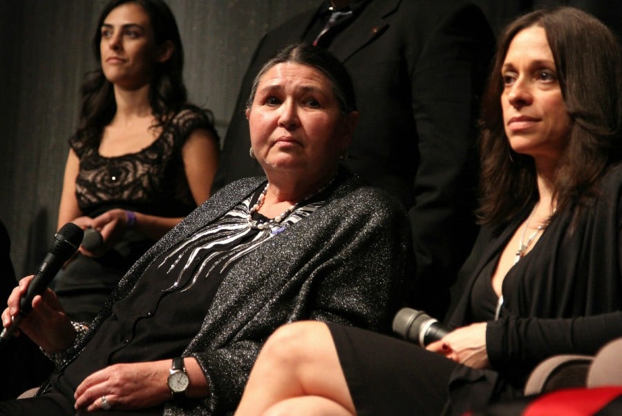 (In this file photo taken on November 20, 2010, activist Sacheen Littlefeather (L) and producer of the movie Christina Fon (R) attend the Q&A at the SAG President's National Task Force for American Indians & NBC Universal Premiere Screening Of "Reel Injun" & "American Indian Actors", at LA Skins Fest in Los Angeles, California. - AFP PIC