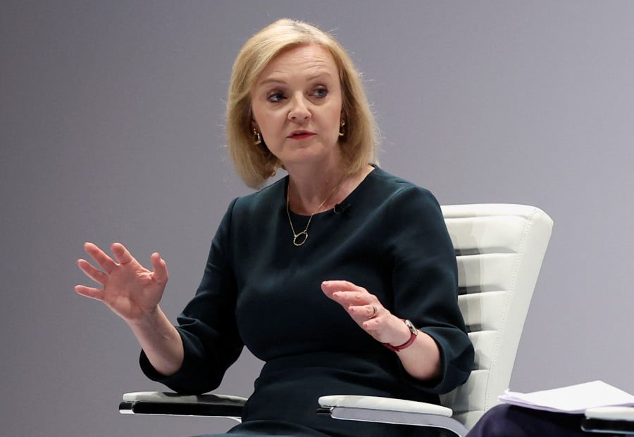 Britain's Conservative leadership candidate Liz Truss speaks during a hustings event, part of the Conservative party leadership campaign, at Perth Concert Hall, in Perth, Scotland. - REUTERS PIC