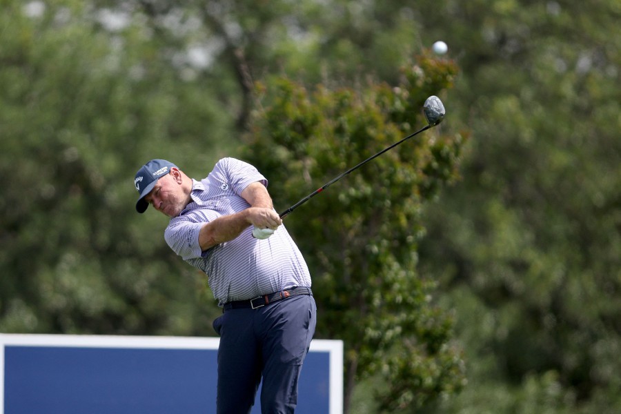 Thomas Bjorn of Denmark hits his tee shot on the ninth hole during the Invited Celebrity Classic at Las Colinas Country Club on April 19, 2024 in Irving, Texas. --REUTERS PIC