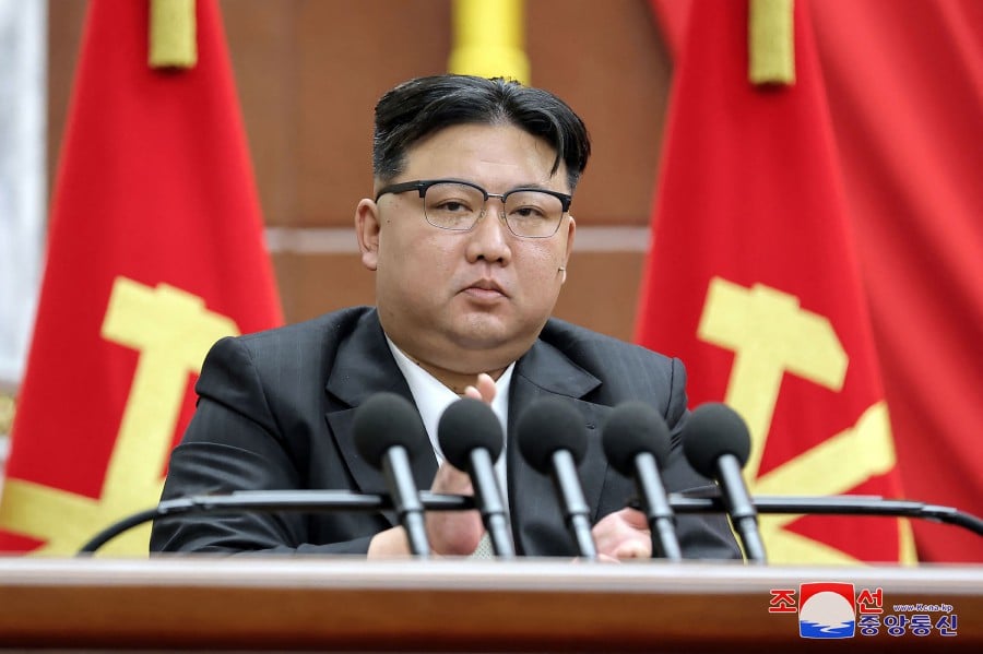 North Korean leader Kim Jong Un speaking at the 9th Plenary Session of the 8th Central Committee of the Workers' Party of Korea (WPK) at the Party's Central Committee headquarters building in Pyongyang. -AFP PIC