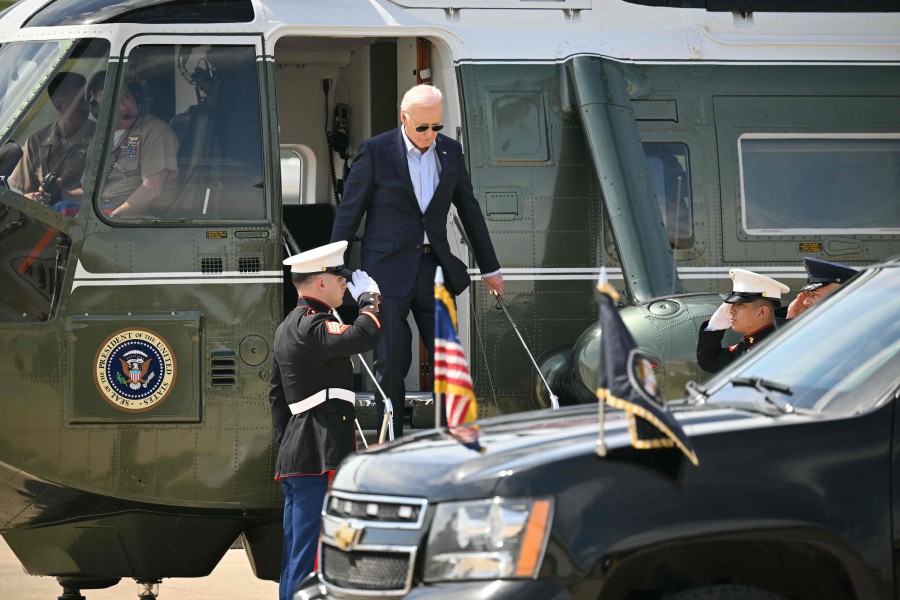 US President Joe Biden steps off Marine One upon arrival at Delaware Air National Guard Base in New Castle, Delaware. - AFP PIC