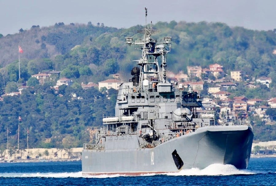 The Russian Navy's large landing ship Novocherkassk sets sail in the Bosphorus, on its way to the Mediterranean Sea, in Istanbul, Turkey. - REUTERS PIC