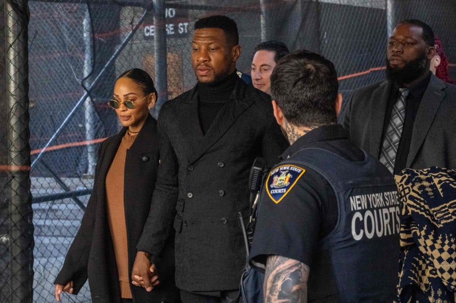 Actor Jonathan Majors departs with girlfriend Meagan Good from his sentencing hearing in the domestic abuse case at Manhattan Criminal Court in New York City. -AFP PIC