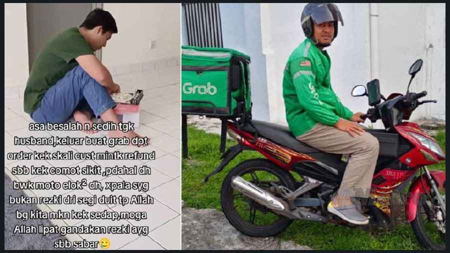 A delivery rider forked out his own money even though he could not afford to do so to make up for a birthday cake that a customer had ordered which ended up being ruined while being transported. - Pic courtesy of Muhammad Fadzil Jahari