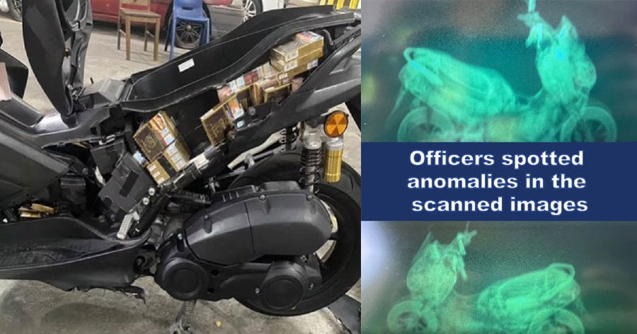 Upon inspection, it was discovered that the motorcyclists had concealed the contraband cigarettes within various parts of their motorcycles.- Pic courtesy of Singapore Immigration and Checkpoints Authority (ICA) Facebook