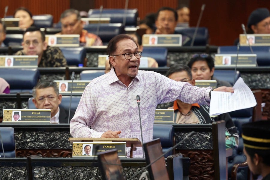 Prime Minister Datuk Seri Anwar Ibrahim during his winding up speech of the Supply Bill 2023 at Dewan Rakyat. - BERNAMA PIC