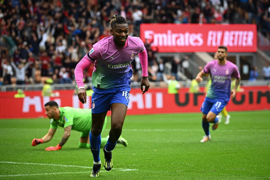 Rafael Leao (AC Milan) celebrates after scoring his side's first goal of  the match during AC