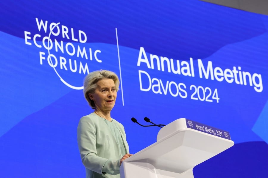 European Commission President Ursula von der Leyen speaks during the 54th annual meeting of the World Economic Forum in Davos, Switzerland. -REUTERS PIC