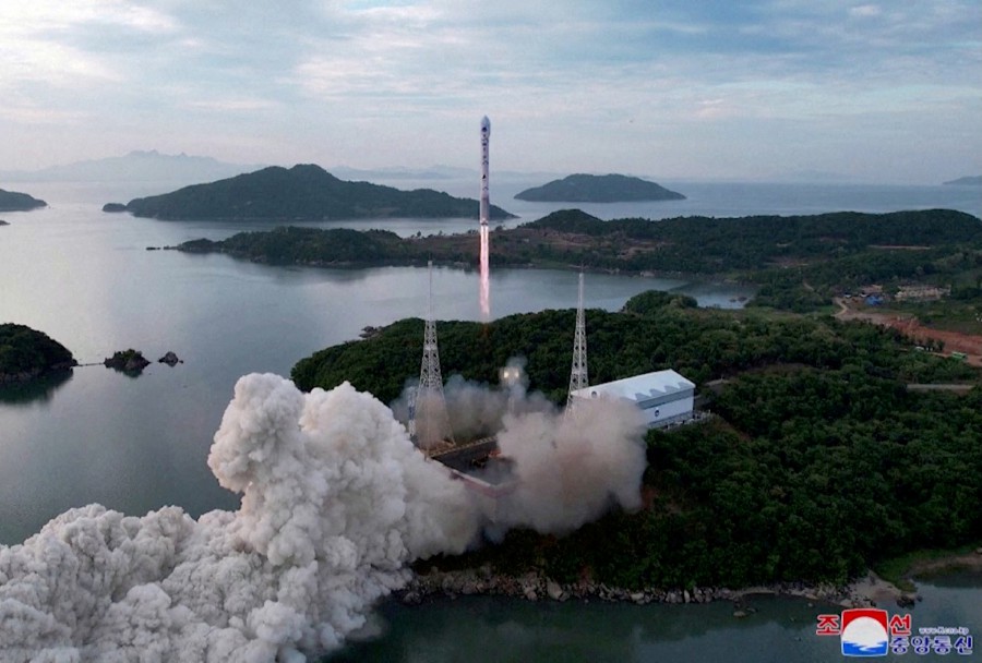 A photograph shows what appears to be North Korea's new Chollima-1 rocket being launched in Cholsan County, North Korea, May 31, 2023. - REUTERS PIC