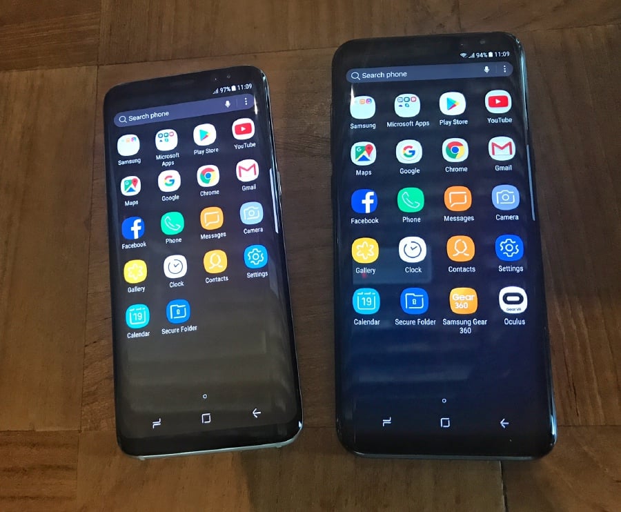 The Samsung Galaxy S8 (left) and S8+. 