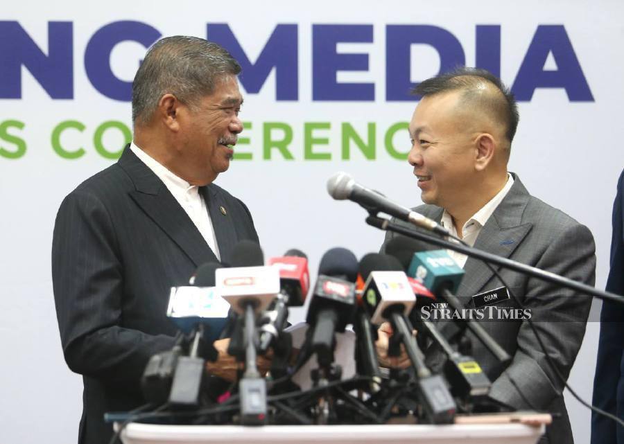 Agriculture and Food Security Minister Datuk Seri Mohamad Sabu (left) with his deputy Chan Foong Hin gesture ahead of a special press conference in Kuala Lumpur. - NSTP/MOHAMAD SHAHRIL BADRI SAALI