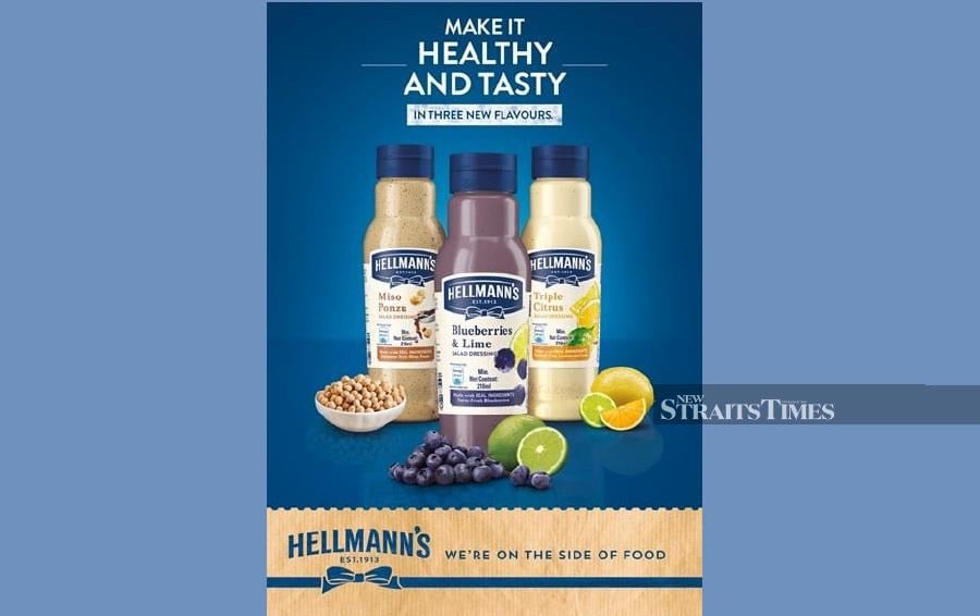 Hellmann’s introduces three new flavours that are inspired by the region’s premium ingredients. From left: Miso Ponzu, Blueberries and Lime and Triple Citrus. - Pic courtesy of Facebook Hellmann’s Malaysia. 