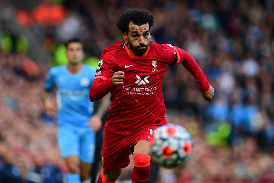 Liverpool's Egyptian star Mohamed Salah runs for the ball during the match against Manchester City at Anfield in Liverpool, northwest England, on October 3. - AFP PIC