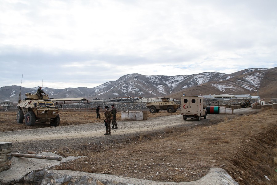 Security personnel are seen after a suicide car bomber struck an army base on the outskirts of Ghazni province on Nov 29, 2020. -- AFP