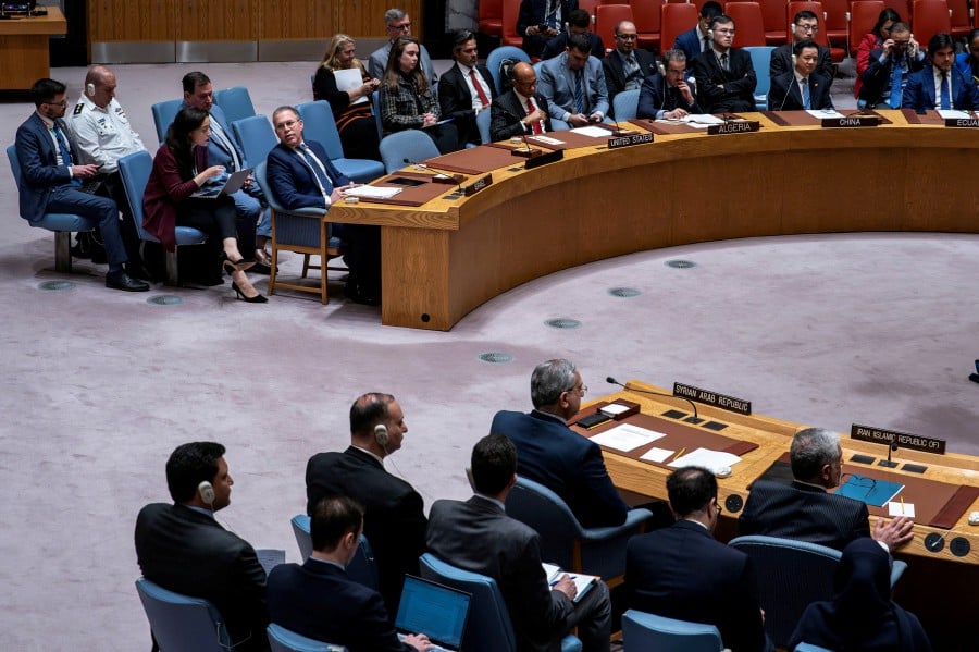 Members of Security Council attend a meeting on the situation in the Middle East at U.N. headquarters in New York City, New York, U.S., April 14, 2024. REUTERS/Eduardo Munoz