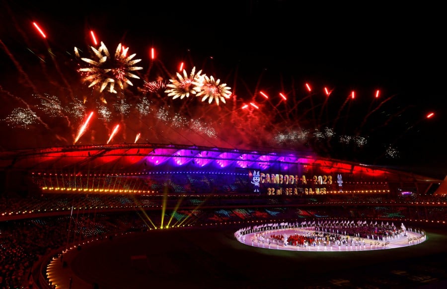 A general view as fireworks are seen during the opening ceremony. - REUTERS PIC