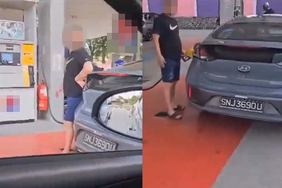 Netizens are urging the government to take action against petrol stations that allow Singaporeans with foreign plate numbers to purchase RON95 fuel. - Screengrab from X