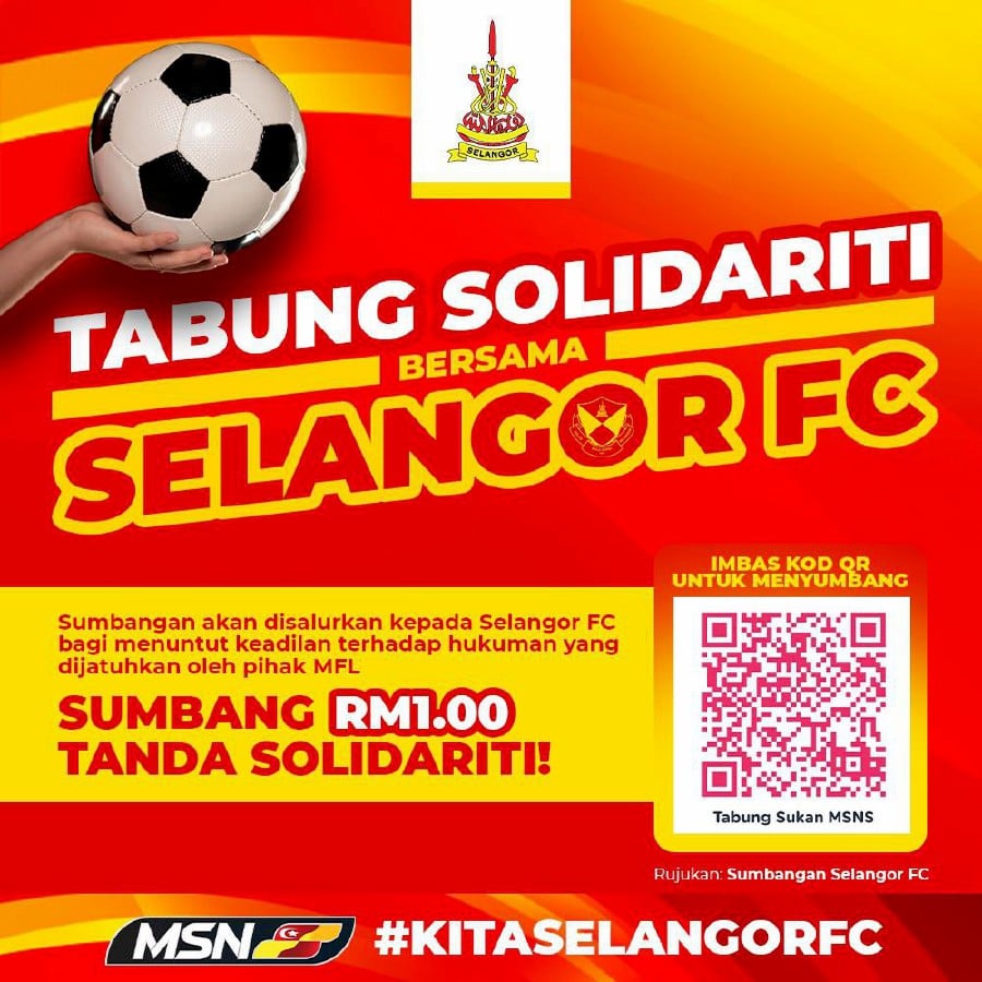 The Selangor government has launched a solidarity fund for Selangor FC after the Malaysian Football League issued a RM100,000 fine against the football club for pulling out of the Charity Shield match. Pic courtesy of Selangor Youth and Sports Committee chairman’s office