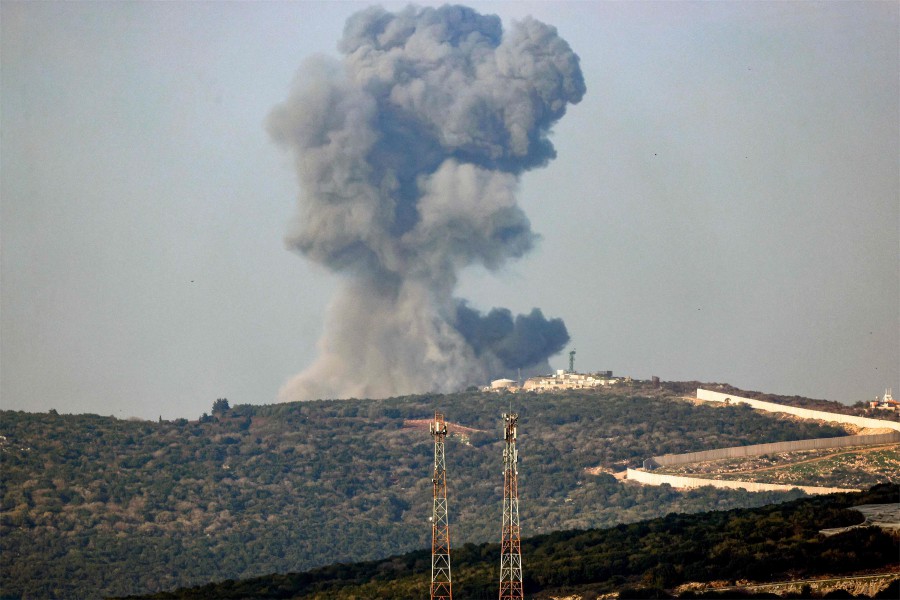 This picture taken from the Israeli side of border with Lebanon shows smoke billowing following Israeli bombardment around the southern Lebanese village of Aita al-Shaab. - AFP PIC