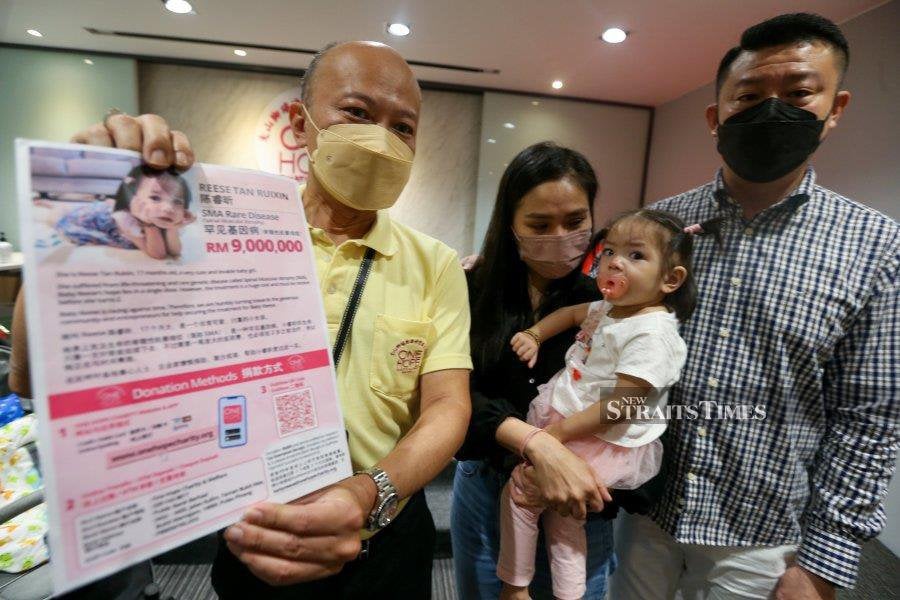 The parents of a 17-month-old baby suffering from spinal muscular atrophy (SMA) are at their wits’ end trying to raise RM9 million for a single dose of a Zolgensma jab to treat the severe and rare disorder. - NSTP/DANIAL SAAD