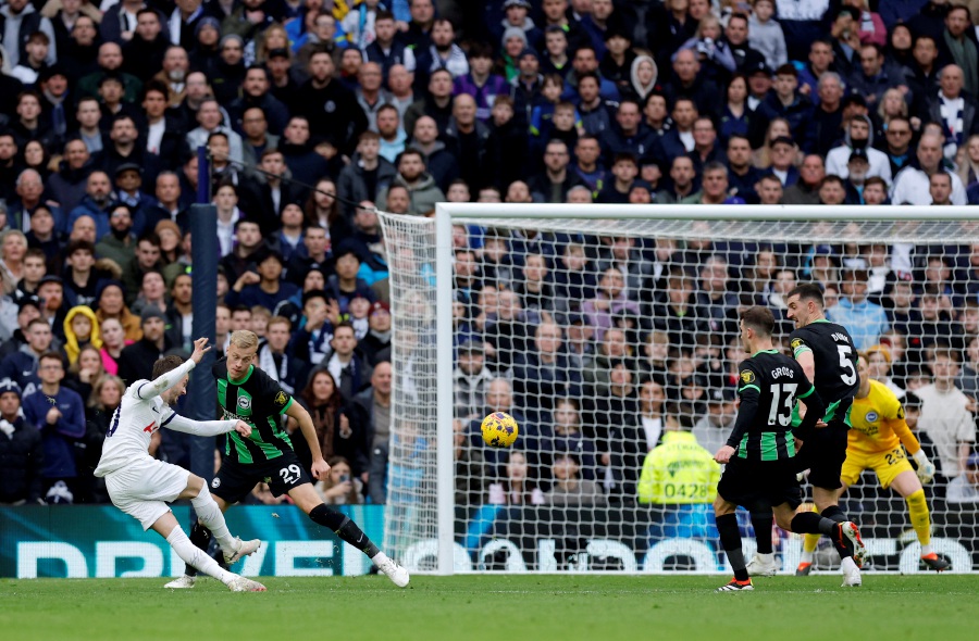 Tottenham Hotspur v Brighton & Hove Albion - Tottenham Hotspur Stadium, London, Britain - Tottenham Hotspur's James Maddison shoots at goal. - Reuters pic
