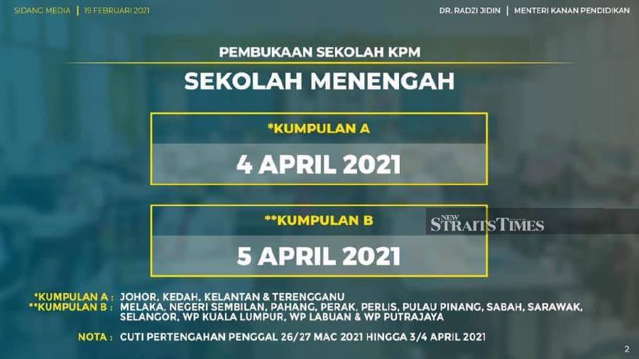 When is school opening in malaysia 2021