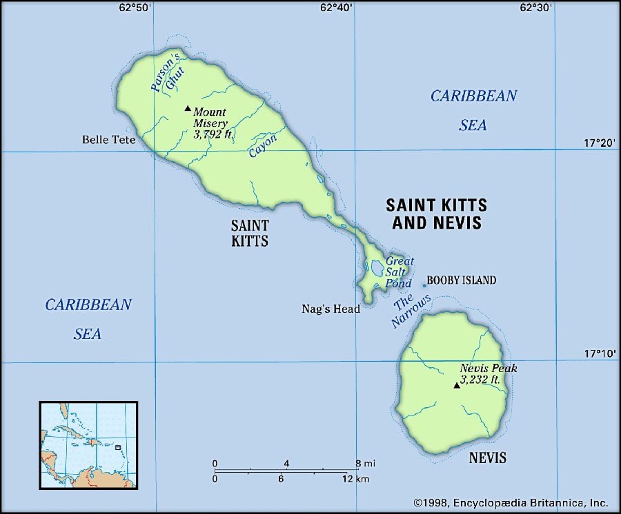 A map of Saint Kitts and Nevis. - PIC FROM WIKIPEDIA