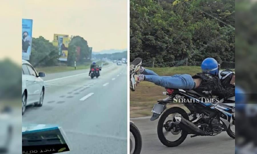 A motorist is caught performing Superman’ stunts on a motorcycle along the North-South Expressway. - Pic courtesy of police