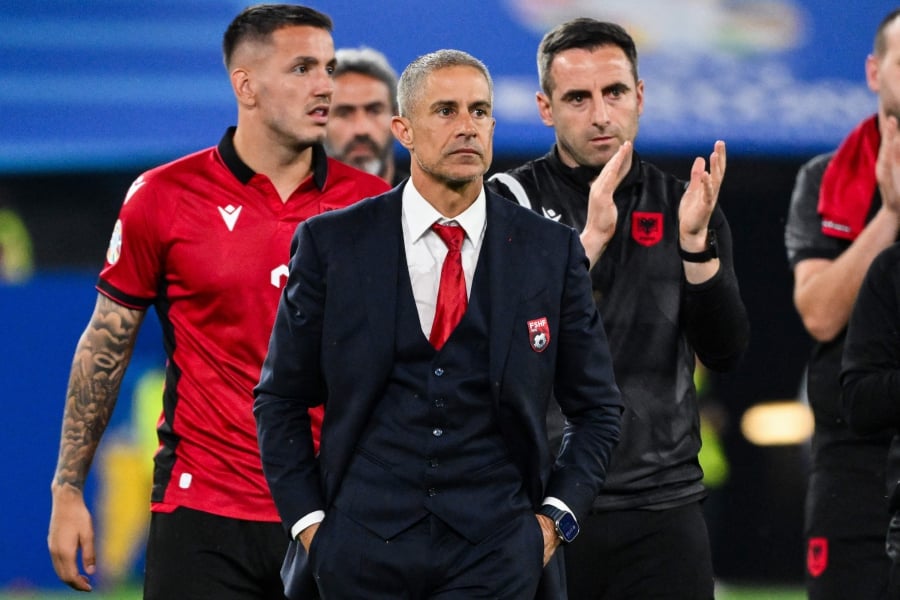 Albania’s head coach Sylvinho reacts at the end of the Euro 2024 Group B match against Spain at the Duesseldorf Arena on Monday. - AFP PIC