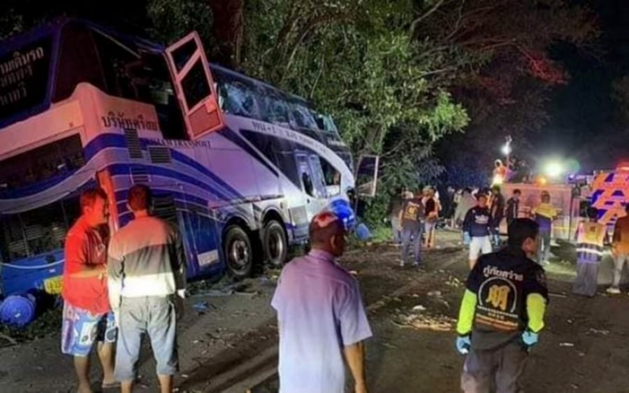 The long-distance bus was travelling from Bangkok to the kingdom’s far south when it collided with the tree in coastal Prachuap Khiri Khan province on Monday night.