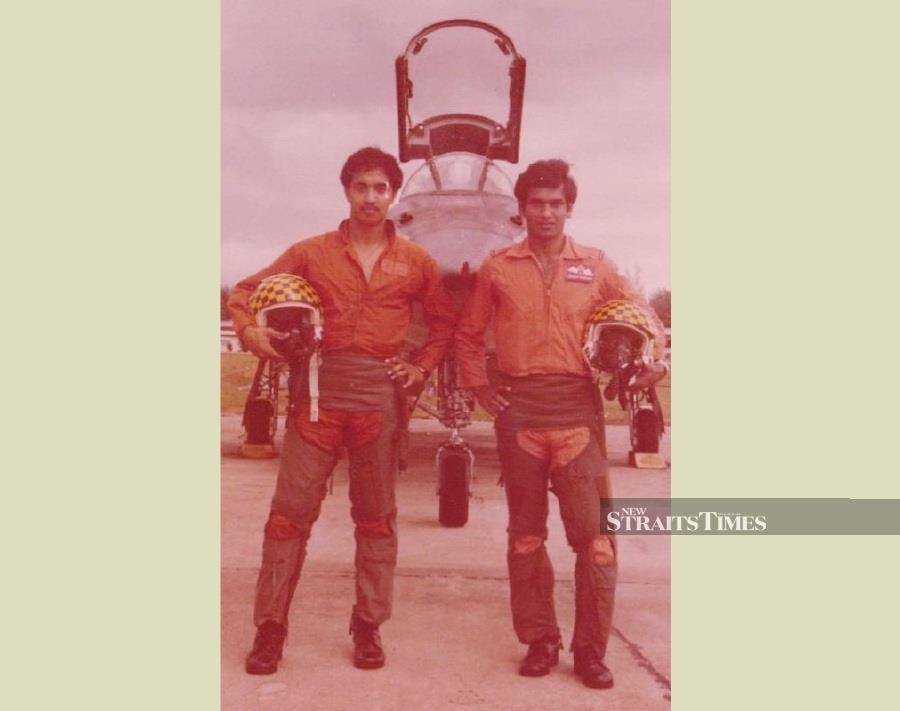 Major (Rtd) Tan Sri Zulhasnan Rafique (left) with Col (Rtd) Datuk Bhupindar Singh during their F-5E Tiger II flying days at RMAF Butterworth base in 1979. - Courtesy pic
