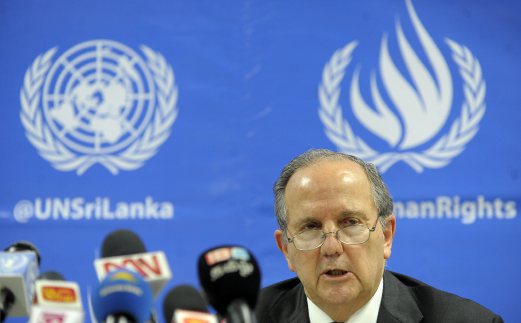 United Nations Human Rights Expert Juan E. Mendez told reporters in Colombo he had found credible evidence of detainees being tortured and disappearances since the end of the war in May 2009. AFP PHOTO 