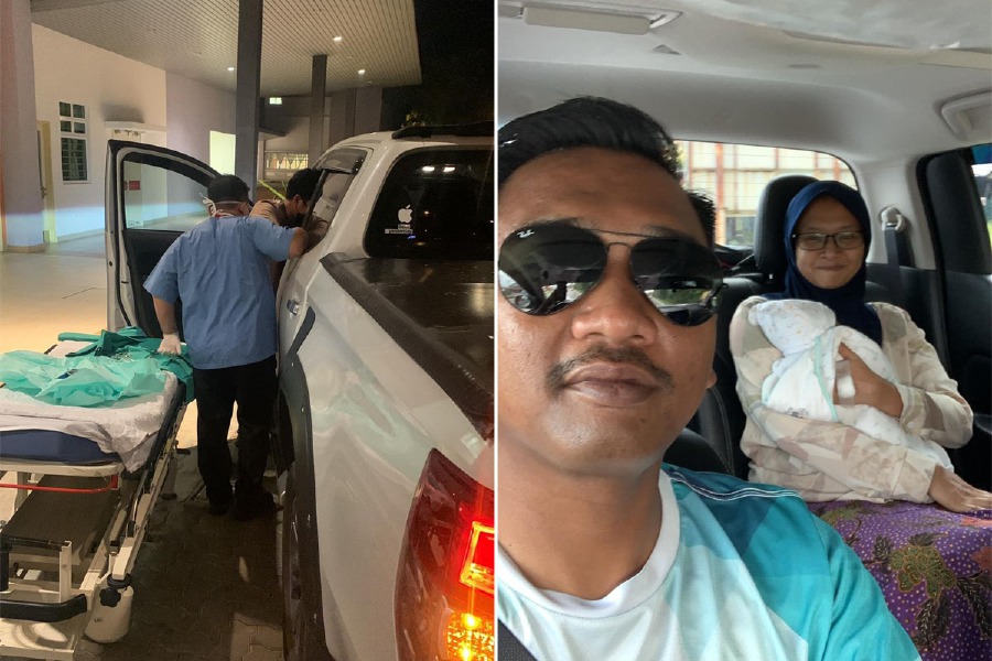It was a surreal experience for Mohd Safiq as he witnessed the birth of his fourth child in his vehicle while manoeuvring through bad traffic to get to the hospital. - Courtesy pic