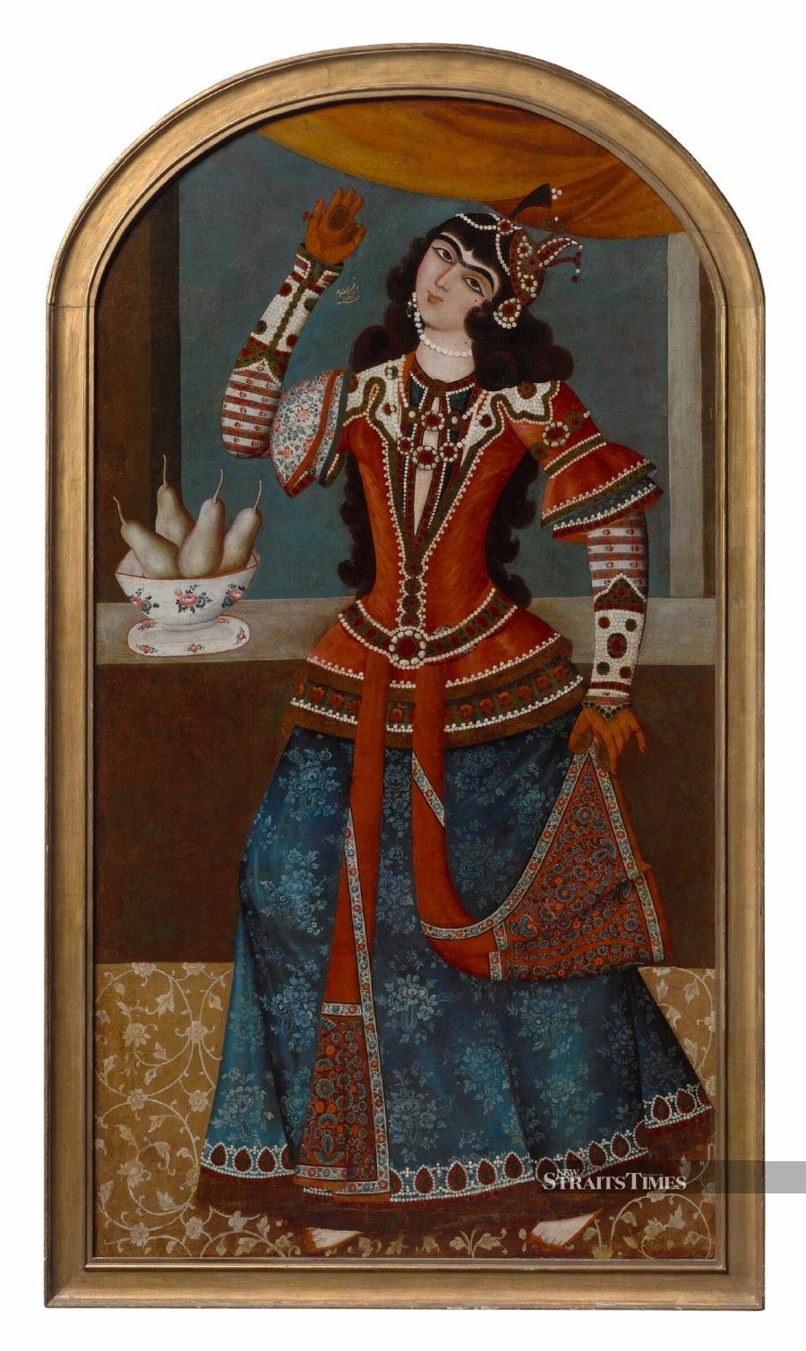  A painting by the Qajar artist Muhammad Baqir, 1778 to 79, oil on canvas (from The Museum of Fine Arts, Houston).