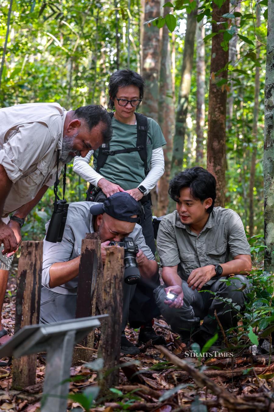  Irshad Mobarak (left) from Junglewalla Desaru uncovering a unique spider species with the wildlife photographers.