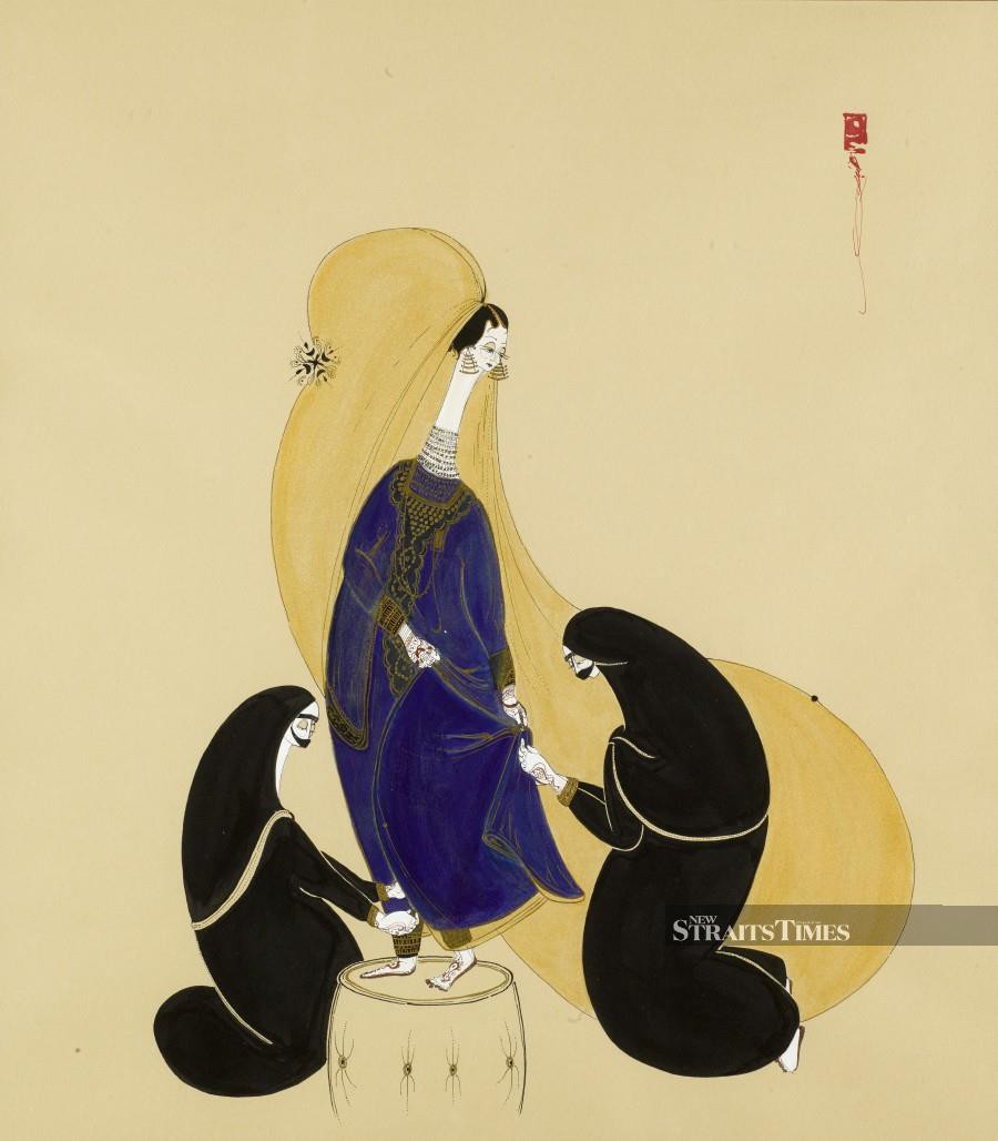  ‘Dress Maker’ by Hayv Kahraman, a work in sumi ink and acrylic on paper.