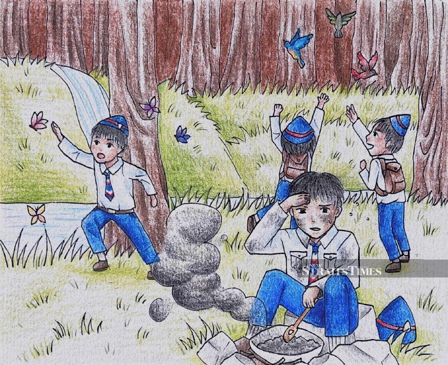  The joys of being Boy Scouts. Illustrations by Xuetong Guan.