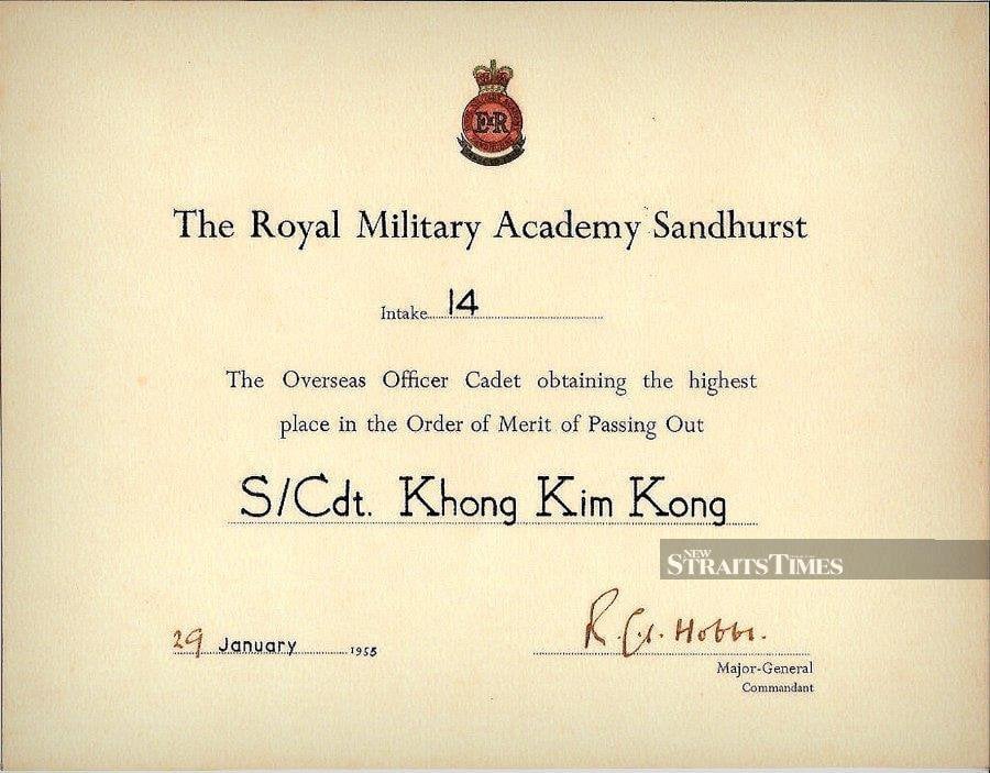  Khong’s Certificate of Honour from Royal Military Academy Sandhurst.