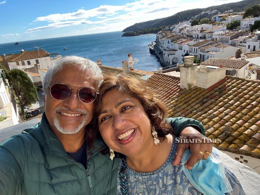  With her husband Prasanta Kumar Dutt in Cadaqués, Spain.