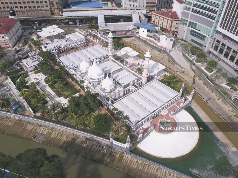  An aerial view of Masjid Jamek in downtown Kuala Lumpur.