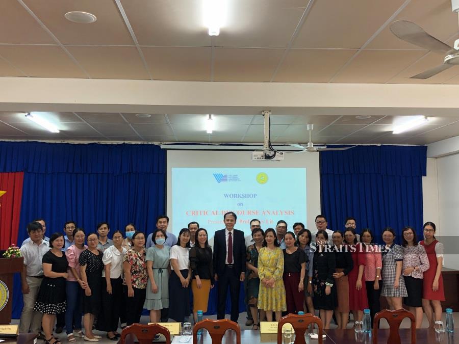  The writer's class of professors during a course at the National University of Mekong.