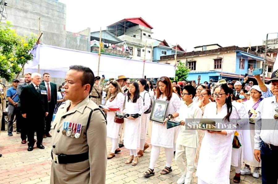  Funeral procession at the British Gurkha headquarters in Kathmandu on April 28, 2023. His grandchildren are at the front.