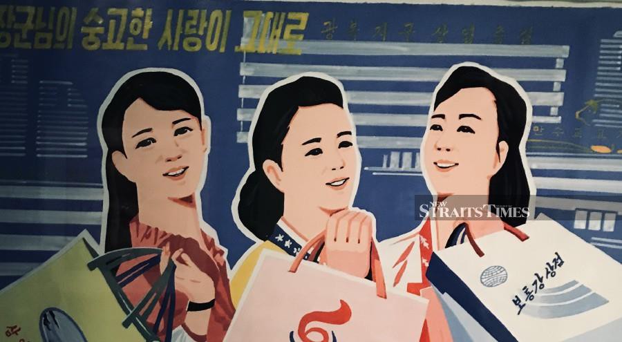  North Korea has not been left out of the picture. This poster promotes materialism with women who like to shop.