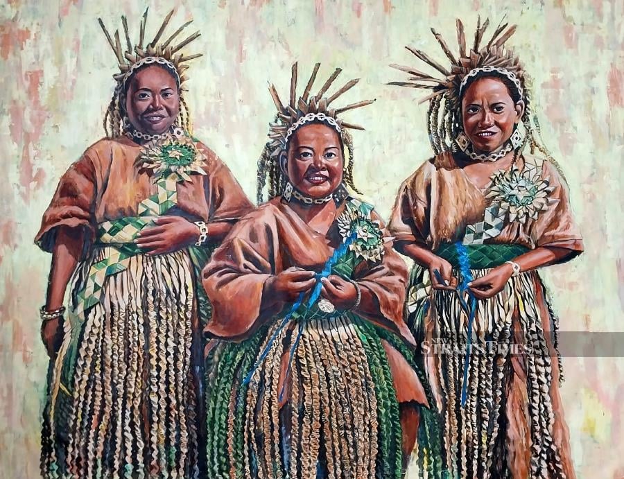  Mah Meri Dancers, Acrylic on canvas, 135 x 165cm, 2023.